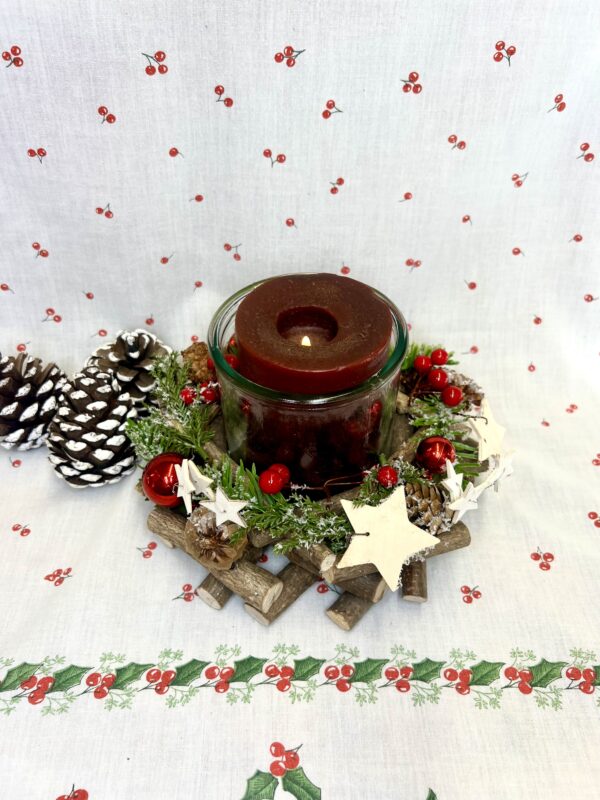 Red & Woodland White Star Candle Holder