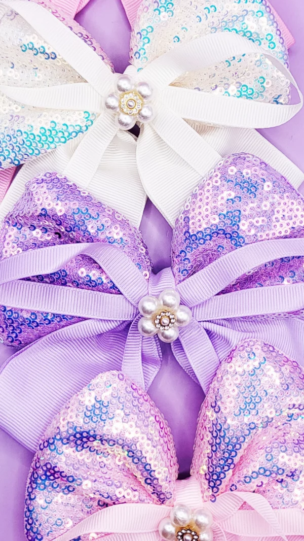 cream + purple Pearl Sparkly Hair Bow