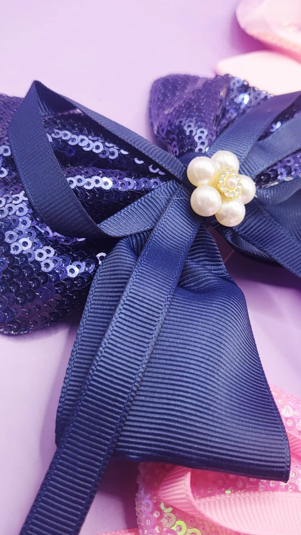 navy Pearl Sparkly Hair Bow